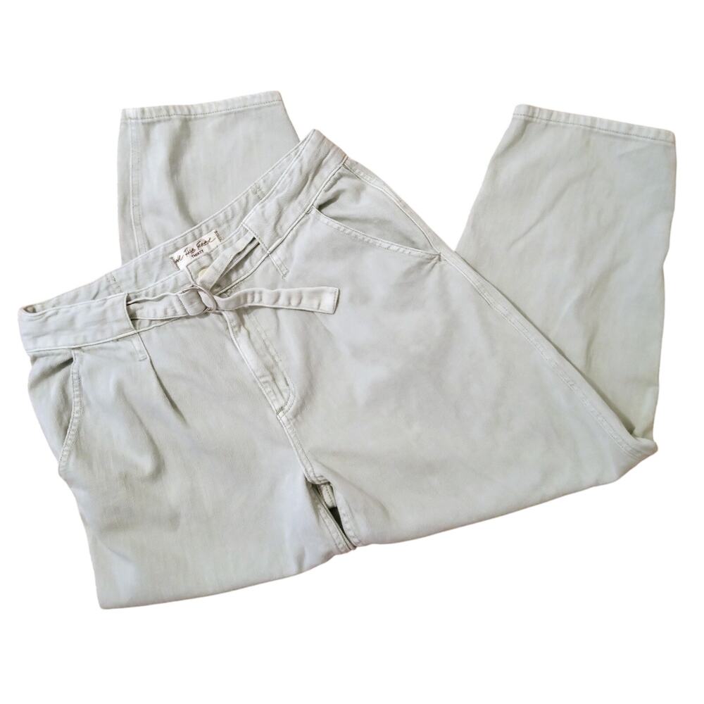 Free People We The Free Sadie Jeans Paper Bag Belted Waist Tapered Leg Sage 30